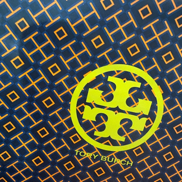Tory Burch Black medium-large shopping tote w Orange Geometric Print Lime Logo - Picture 5 of 5